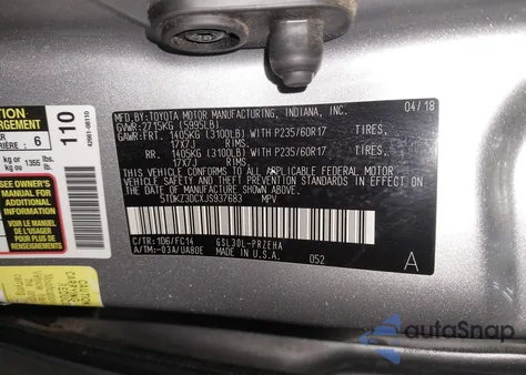 2018 Toyota Sienna Le 8 Passenger z USA, uszkodzony, nr VIN 5TDKZ3DCXJS937683